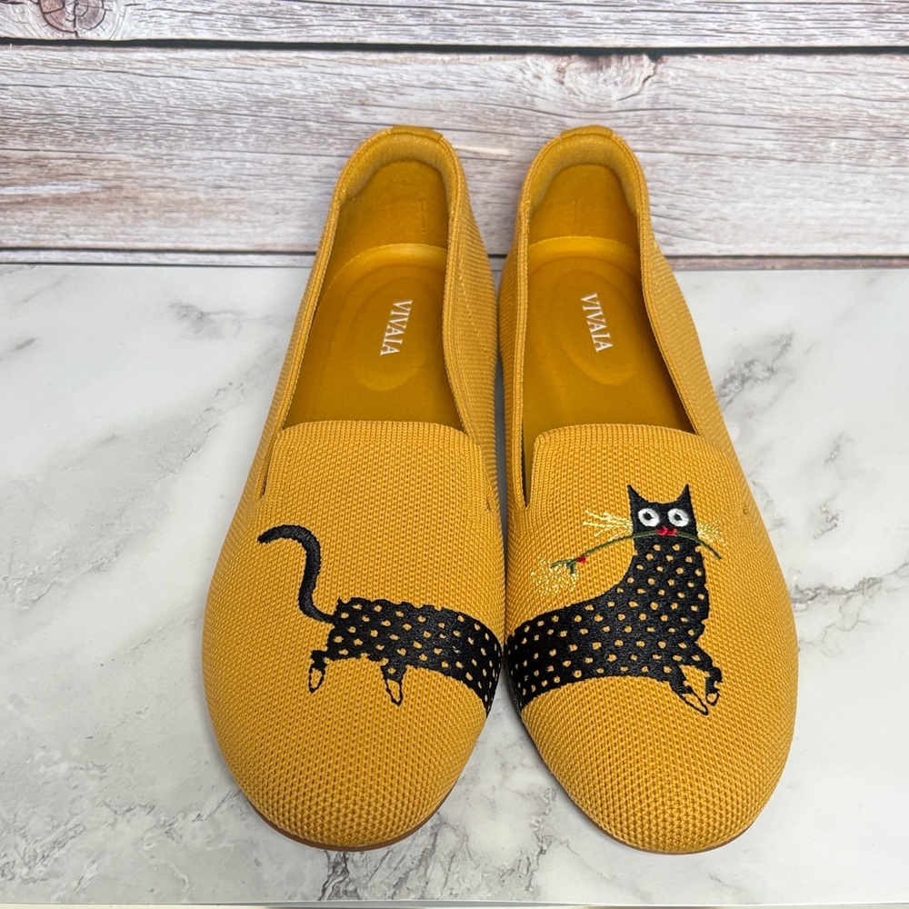 Yellow VIVAIA Cat Print FLATS